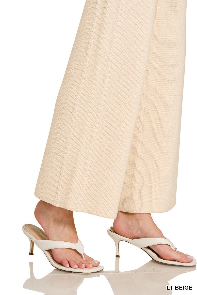 Light Beige Viscose Sweater Pants by Zenana