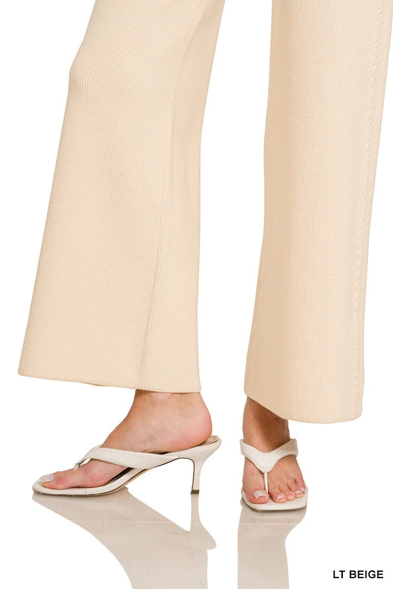 Light Beige Viscose Sweater Pants by Zenana