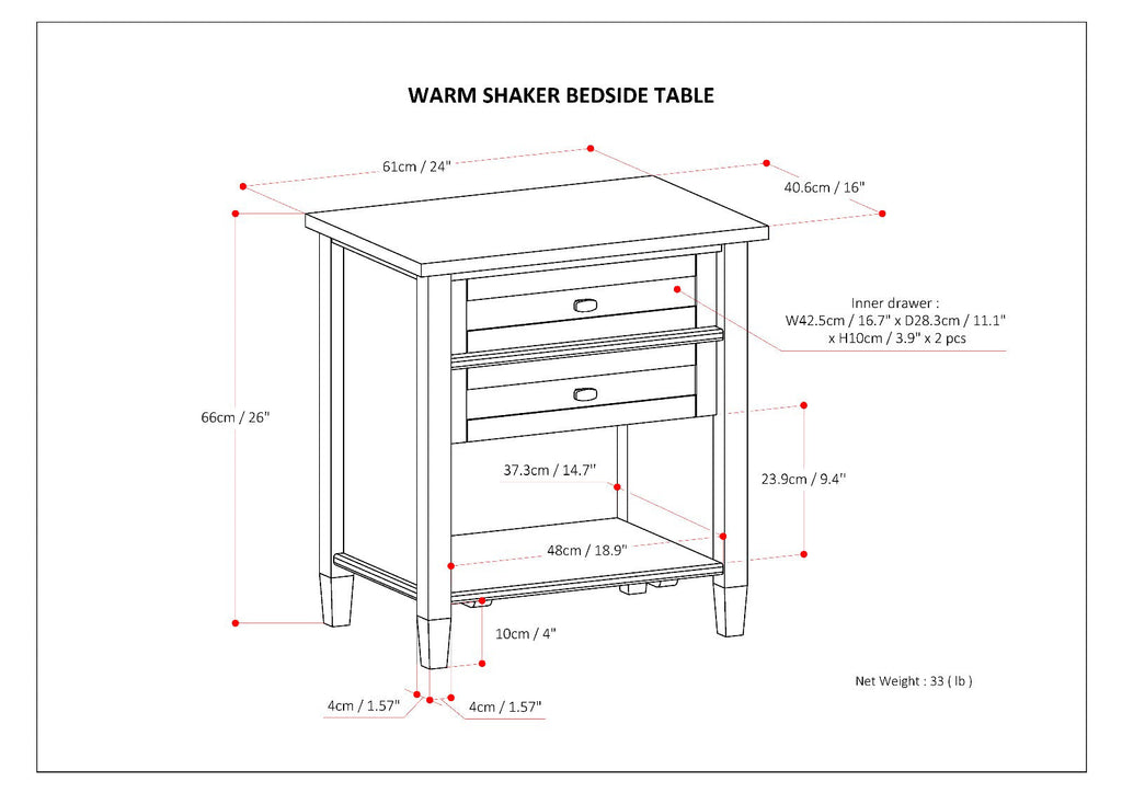 Warm Shaker Solid Wood 24 Inch Wide Transitional Nightstand in Russet
